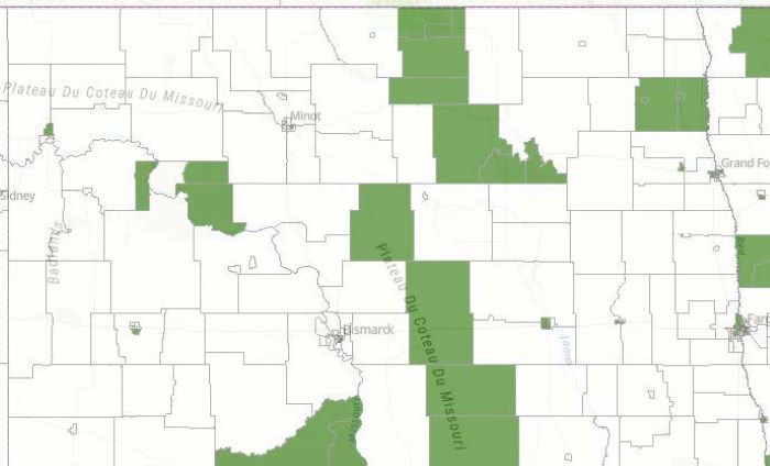 Qualifying New Market Tax Credit areas in North Dakota